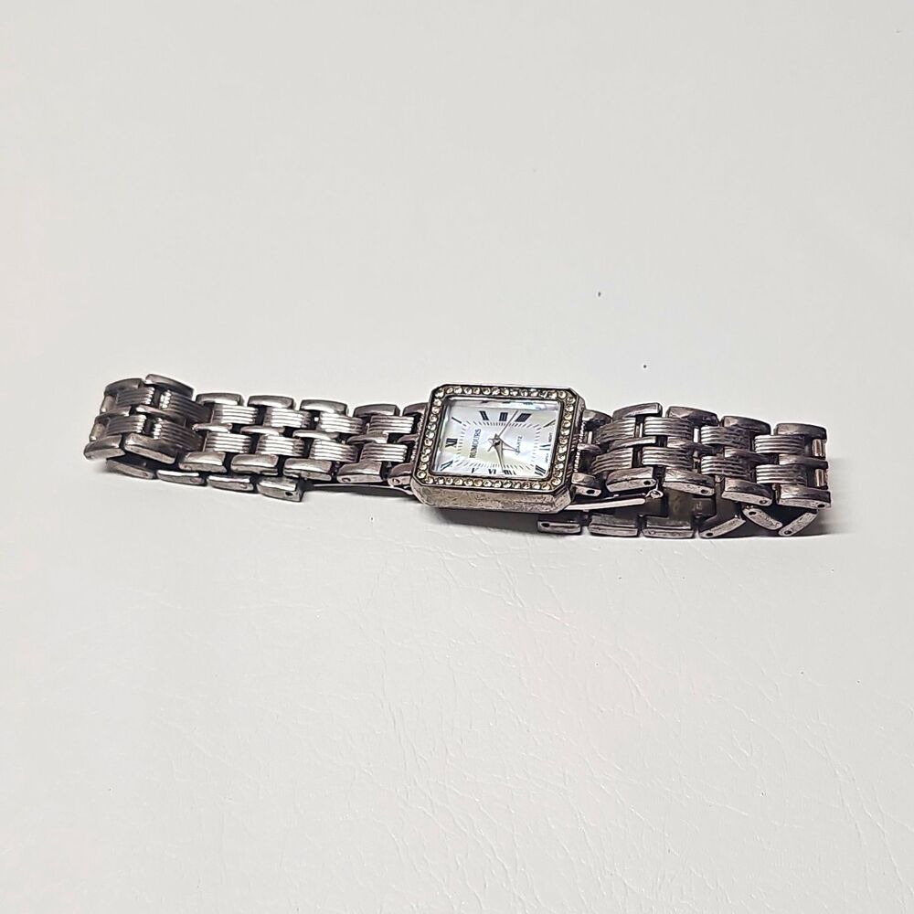 Rumours Women's Quartz Watch Square Silver Dial Roman Numerals Gem-Set Bezel